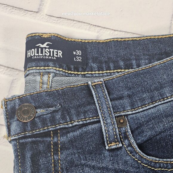 Hollister Jeans Mens 30x32 Blue The Hollister Classic Straight Distressed - Picture 6 of 10